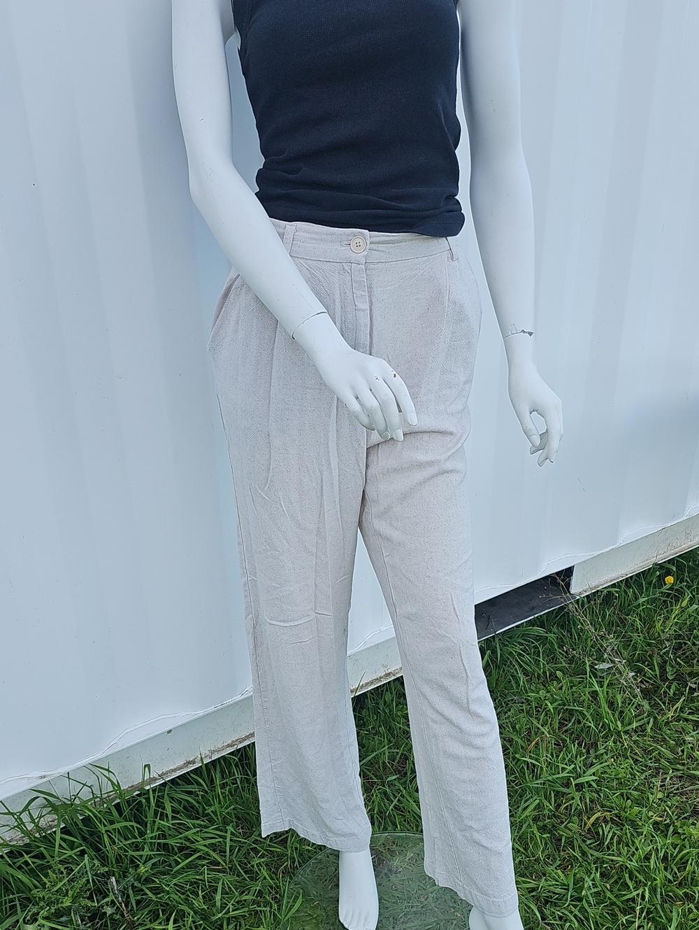 Ardene Cream Wide-Leg High-Rise Dress Pants Linen Blend